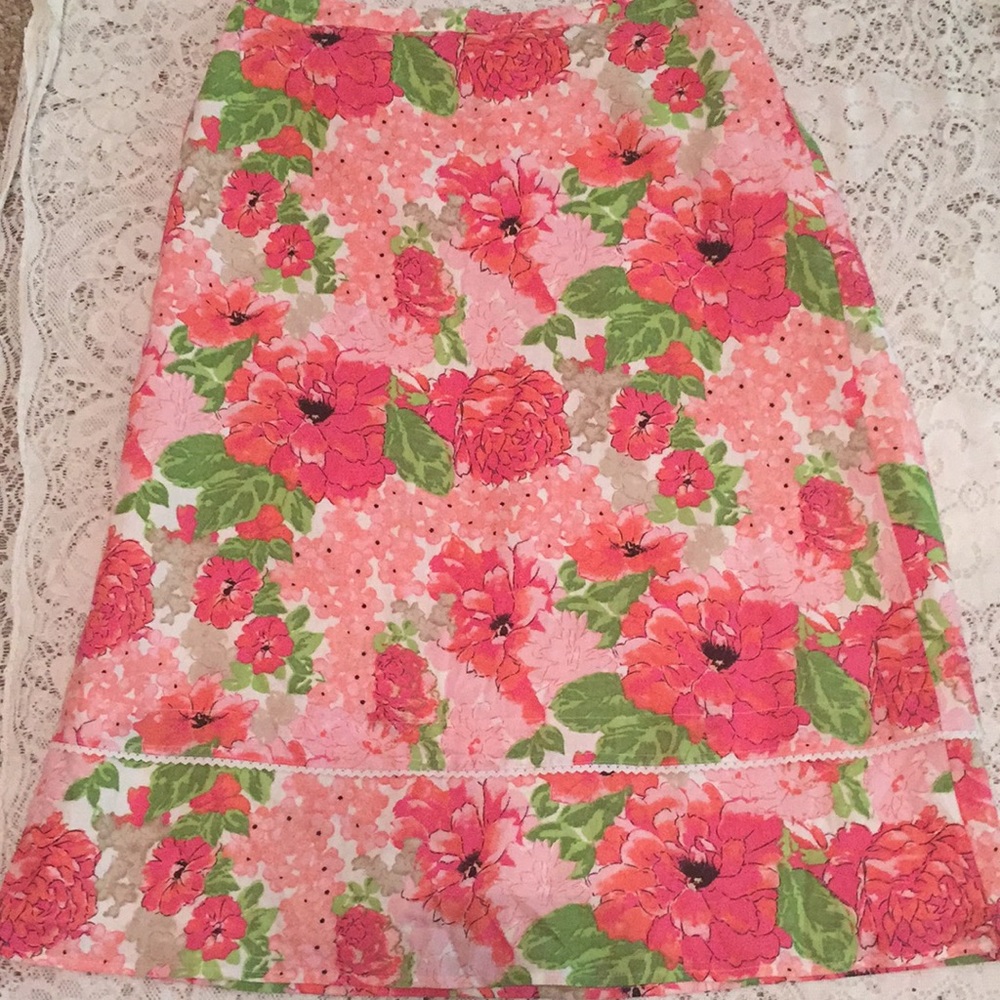 Pink Lined Linen Floral Skirt